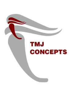 A red and white logo of tmj concepts